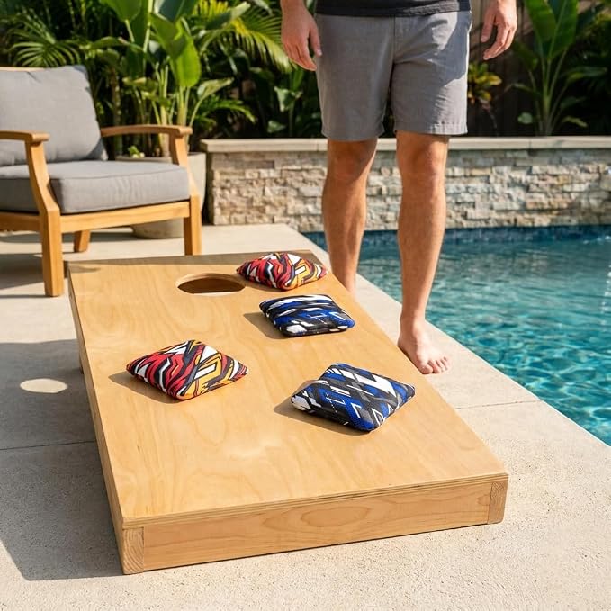 Professional Cornhole Bags Set of 8 - Dual Sided Stick & Slide (Suede/Woven) - Premium Resin Filled Regulation Weight & Size (6x6, 16oz) - Double Stitched Reinforced Seams with Carry Tote
