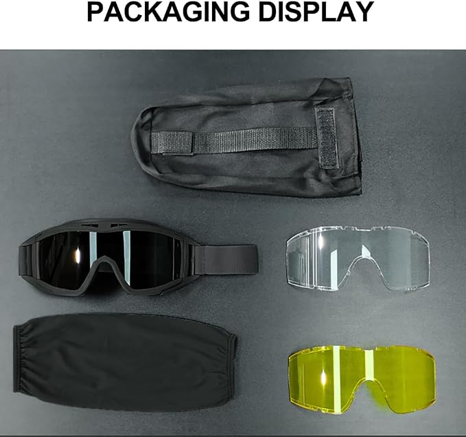 Tactical Airsoft Goggles Anti Fog Shooting Glasses Impact Resistant Safety Goggles with 3 Interchangable Lens
