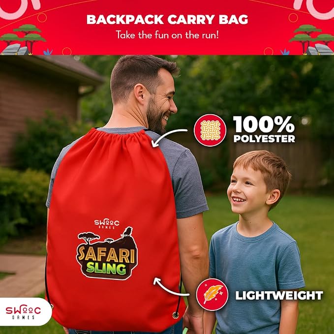 Swooc Games® - Safari Sling | 2-in-1 Bean Bag Toss Game for Kids | 5-Second Setup Kids Cornhole Game Set | Outdoor Toddler Activities | Backyard Party Games | Corn Hole Set Toddler Bean Bag Toss