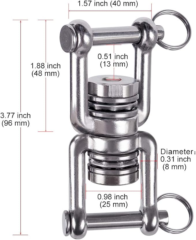 BeneLabel Dual Hanging Rings Hammock Swing Hanger, Swivel Stainless Steel Mounting Bearing Set D Shape Open Loop for Indoor Outdoor Playground Chair Yoga Rope Punching Bag Sandbag