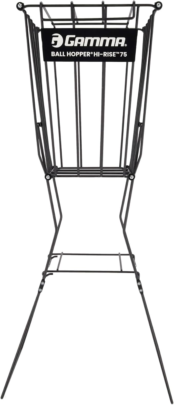 Gamma Ball Hopper Hi-Rise 75 - Heavy Duty Tennis Ball Basket with Handle for Easy Pickup & Storage - Holds 75 Tennis Balls, Durable Steel Construction, Weather-Resistant Coating - Black