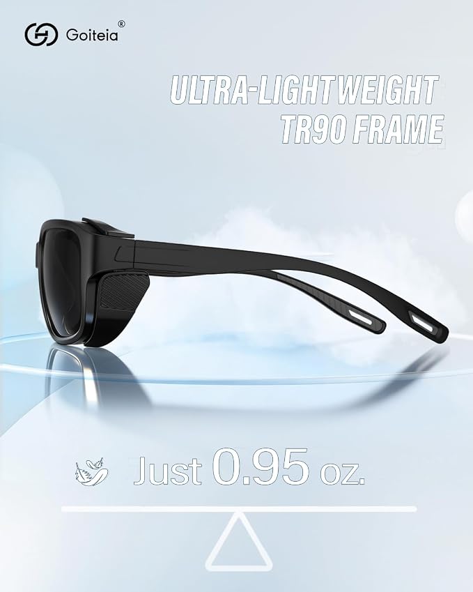 Goiteia Hiking Sunglasses, Polarized Anti-Reflective Glacier Sunglasses, Wrap Around Sunglasses with Removable Side Shields for Adventure, Snow, Mountain, Fishing,Trekking, 100% UV Protection