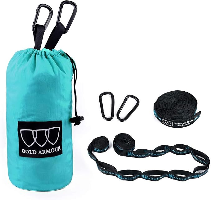 Gold Armour Camping Hammock - XL Double Hammock Portable Hammock Camping Accessories Gear for Outdoor Indoor with Tree Straps, USA Based Brand (Seafoam)