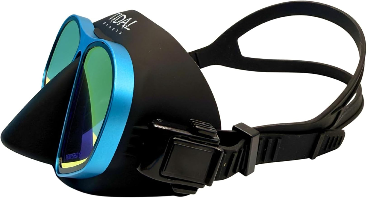 Tidal Freedive Mask - Aluma Pro with Advanced Anti-Fog Technology. Ultra Low Volume Mask for Freediving, Snorkeling and Scuba Diving. Tempered Glass Lens.