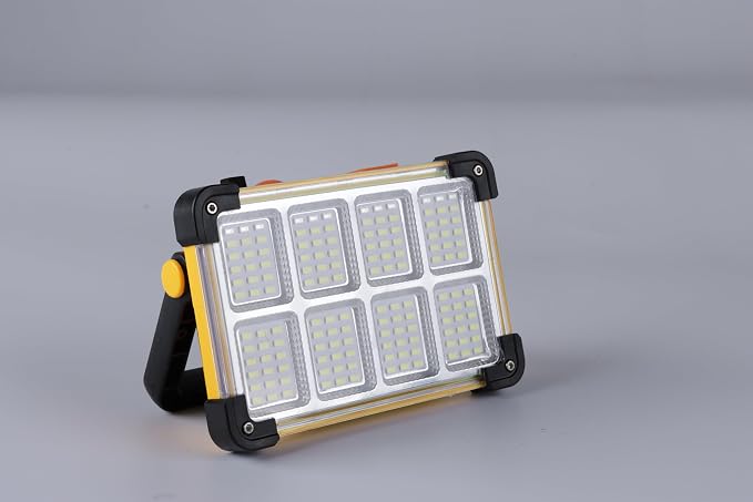 120W LED Solar Work Light, 144 LED 10000LM Portable Flood Light with Stand, 4 Modes Rechargeable, IP65 Waterproof Outdoor Working Light for Camping, Fishing, Car Repair & Mechanics (Yellow)