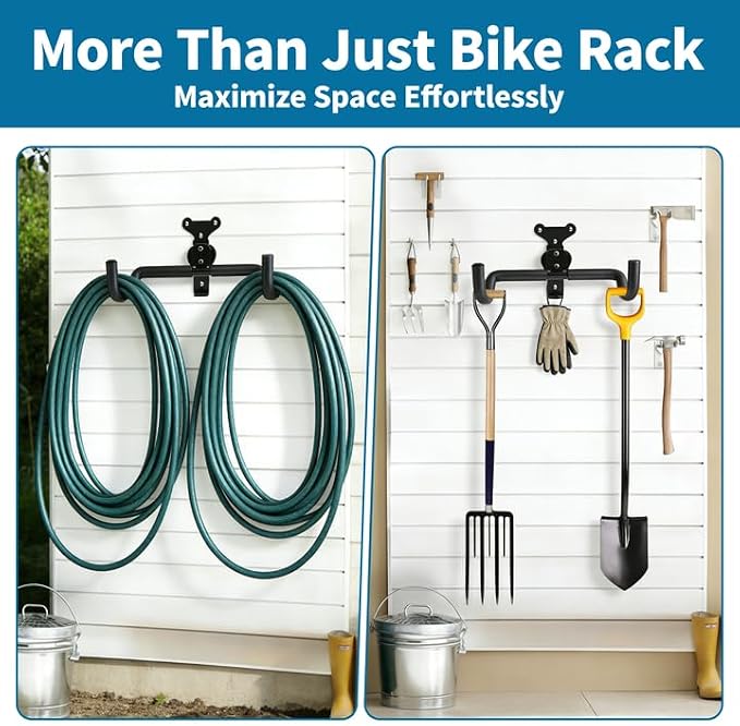2 Pack Bike Wall Mount, Horizontal Bike Rack garage, Cycling Wall Mounted Holder Hook - Heavy-Duty Adjustable Bike Wall Hanger for Road, Mountain and Hybrid Bikes in Garage Apartment & Home