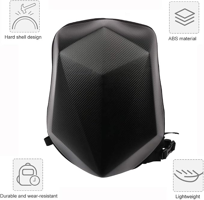 JFG RACING Motorcycle Backpack 30L,Universal Hard Shell Helmet Hardshell Riding Back Pack for Men Women - Imitation Carbon Fiber Black