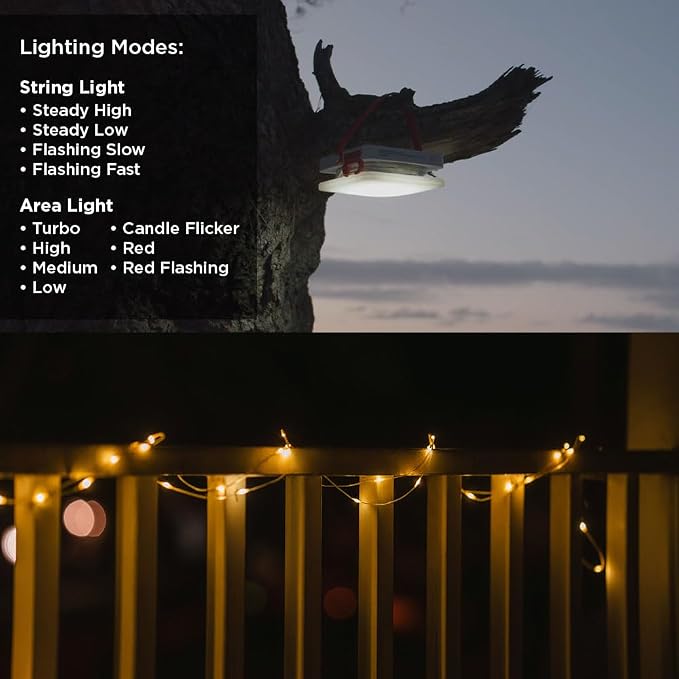 LuminAID Solar String Light with Phone Charger - Rechargeable Tent Lights for Camping - 32 ft String Lights Perfect for Camping, Backyard, Patio, RVs, Outdoor, Power Outages (1 Pack)