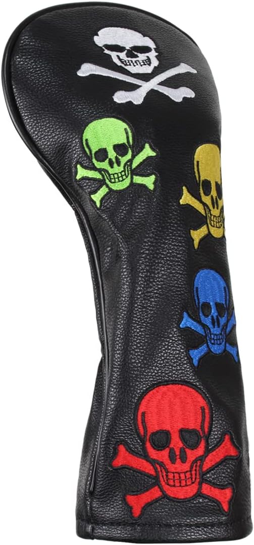 Scott Edward Skull Golf Woods Headcovers Covers for Driver Fairway 1 3 5 H Clubs Set Heads PU Leather Unisex Black Brown