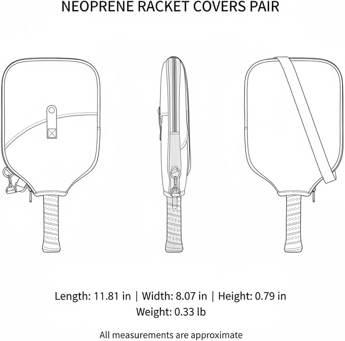 2-Pack Neoprene Racket Covers for Table Tennis & Badminton, Protective Storage Sleeves with Hanging Loop, Scratch-Resistant Paddle Cases
