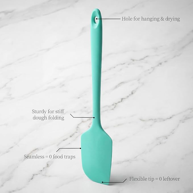 600ºF Heat Resistant Spatulas, High Heat Food Safe Semless Kitchen Silicone Scraper Set for Cooking Baking Mixing Scraping Stirring Nonstick Cookware Pan Bowl (4Pcs,Aqua Sky)