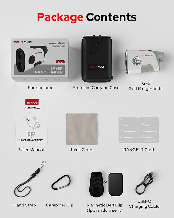 GF2 Golf Rangefinder with Slope, 1300 Yards Laser Range Finder, 7.5X Magnification, Flag Pole Locking Vibration 0.3 Yard Accuracy, Rechargeable Magnetic Golf Accessories Gift for Men Women
