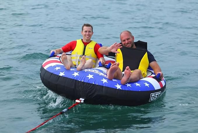 Towable Tubes for Boating 2 Person, Water Tubes for Boats to Pull, Safety Inflatable Boat Tubes and Towables, Boat Tubes for Tubing, Premium Nylon Cover with Drainage System