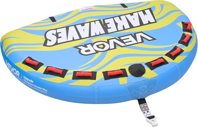 VEVOR Towable Tubes for Boating, 1-4 Riders Inflatable Boat Tubes & Towables, 340-680 lbs Capacity, Multiple Sizes with Full Nylon Cover, Padded/EVA Handles, Fins & Safety Valve (Multi-Option)