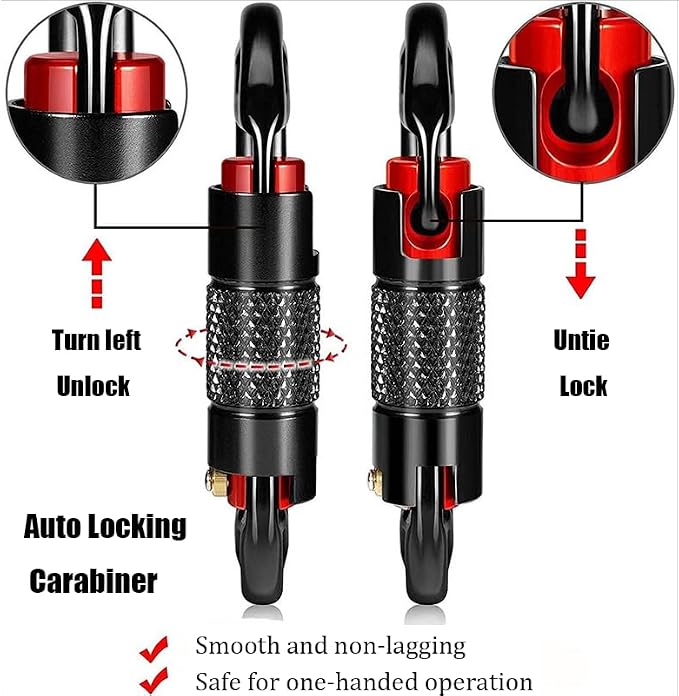 UIAA Certified 25KN Carabiner Heavy Duty, Auto Locking Carabiners Clips, 6PCS Black Carabiner for Swing, pet Traction,3.93 Inch D Shaped, Large Size