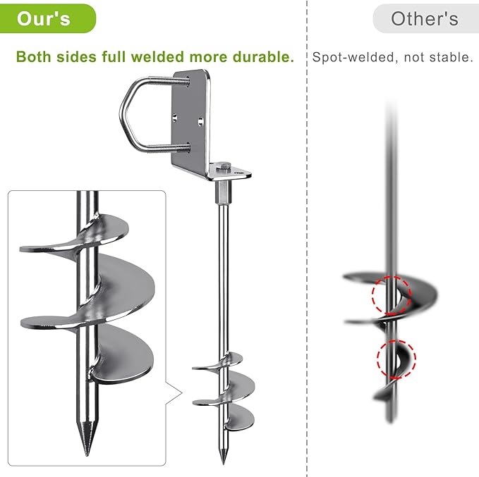 Insaga 18''/24''/30'' Ground Anchors Screw in Earth Anchor Solid Steel with L Bracket for Trampoline Mobile Home Swing Set Shed Carport Tent Stakes, Wider Helix Blade & Chrome Plated Finish, 2/4/6Pcs