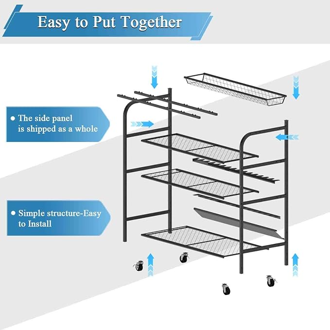 Fishing Rod Holder for Garage, Fishing Pole Holders for 15 Rods 38 * 17", Fishing Rod Rack Basement, Fishing Pole Rack Metal Black with Big Wheels, 4-Tier