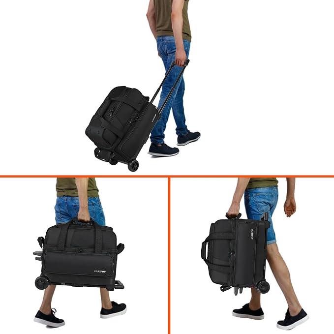LARIPOP 2 Ball Bowling Roller Bag, Wheeled Bag with Shoe Compartment, Telescopic Handle & Padded Protection for Men Women