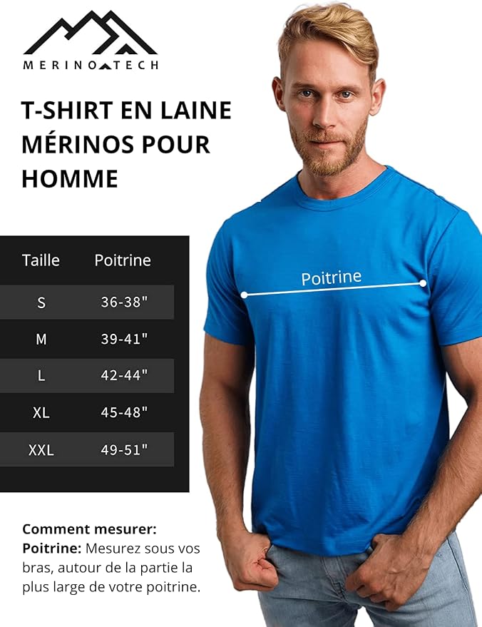 Merino Wool T-Shirt Mens - Merino Wool Undershirt Thermal Shirt for Men and Hiking Socks