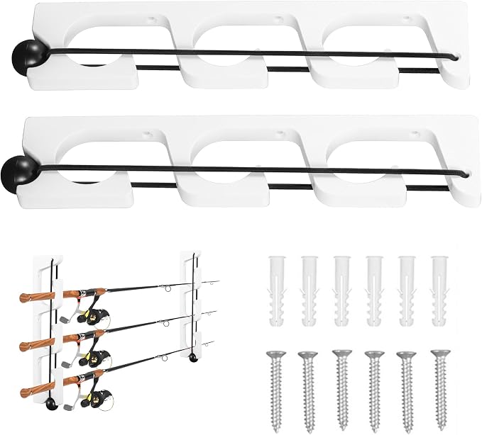 Wall Mount Fishing Rod Holders,3 Rod Holder Storage for Wall & Garage Storage Organizer Gear Equipment Gifts(O-shaped hole)