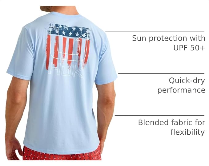 HUK Mens Fishing Graphic Tee, Performance Short Sleeve, Quick-Dry