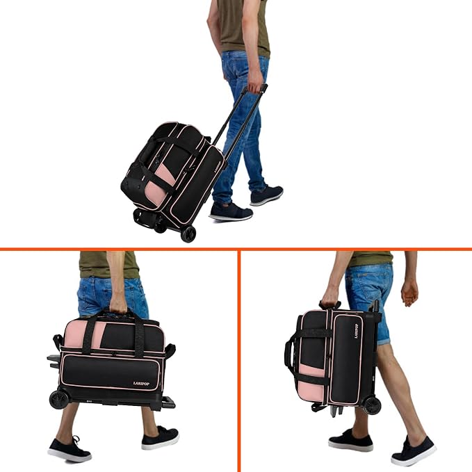 LARIPOP 2 Ball Bowling Roller Bag, Wheeled Bag with Shoe Compartment, Telescopic Handle & Padded Protection for Men Women