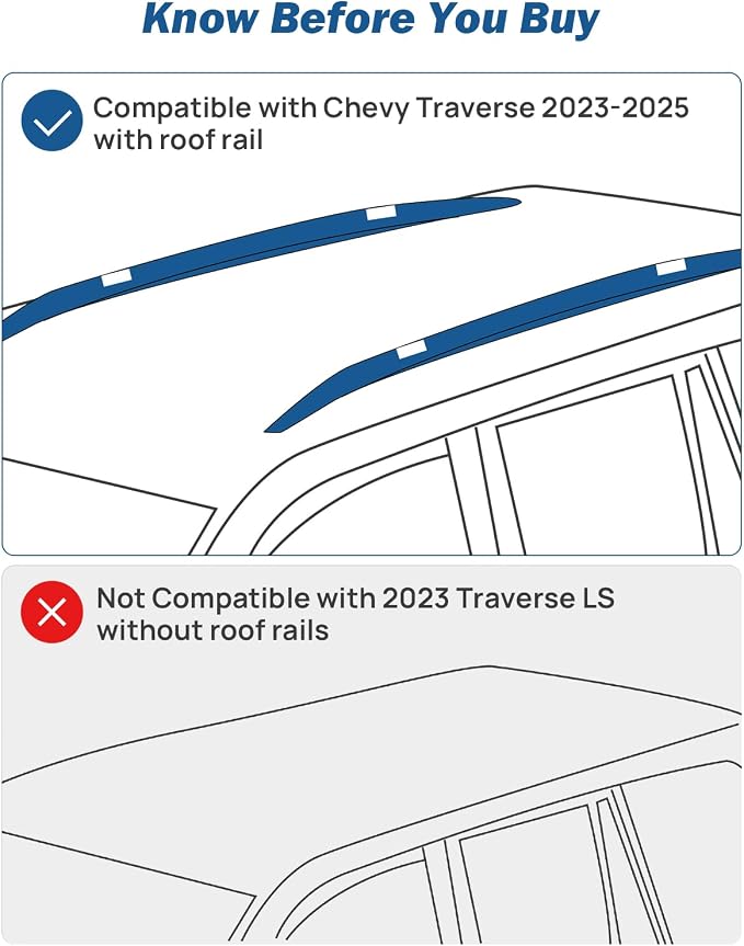 JOYTUTUS Lockable Roof Rack Cross Bars Compatible with Chevy Chevrolet Traverse 2022-2026, Heavy Duty 300LBS Anti-Theft Aluminum Crossbars for Rooftop Cargo Carrier Luggage Kayak Canoe Ski Snowboard