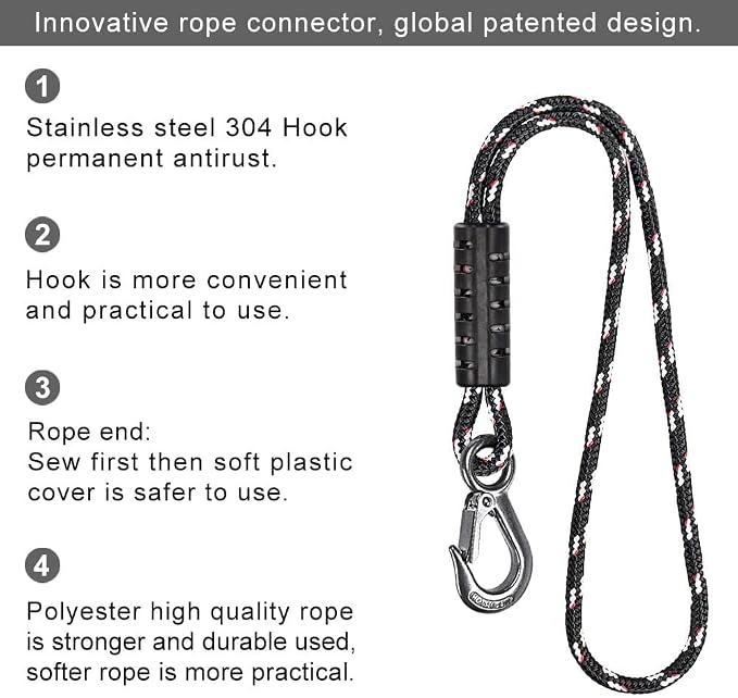 BeneLabel Tree Swing Rope, 19 inch, Hammock Tree Swing Hanging Strap, Heavy Duty Hook, for Indoor Outdoor Swing Hammock Playground Set Accessories, 1 Pcs, Black