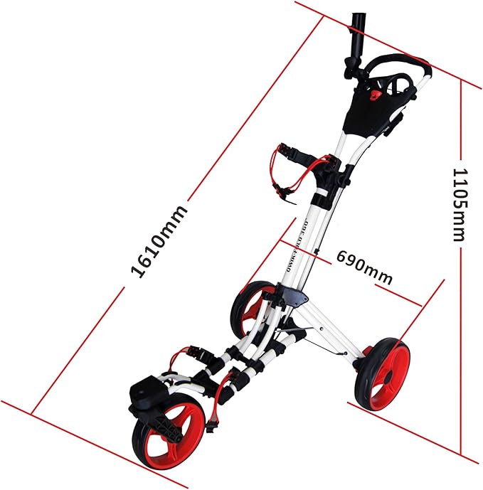 Qwik-Fold 3-Wheel Golf Push Cart with 360° Swivel Front Wheel & Foot Brake – 1-Second Folding Golf Trolley, Lightweight Aluminum Frame, Umbrella Holder, Cup Holder & Storage
