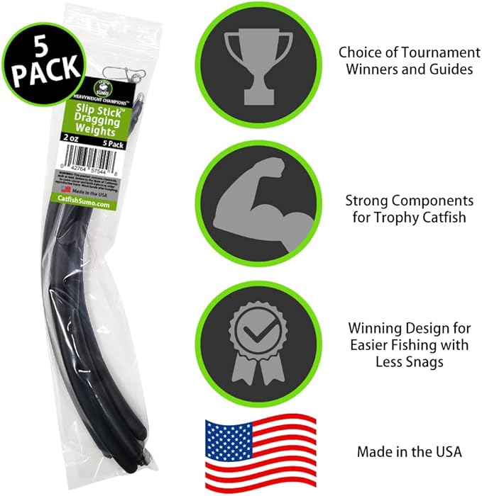 Slip Stick Dragging Weights, No-Snag Sinkers for Dragging, Trolling, Drift, Bottom Bouncing. Curved Flexible Trolling Lead