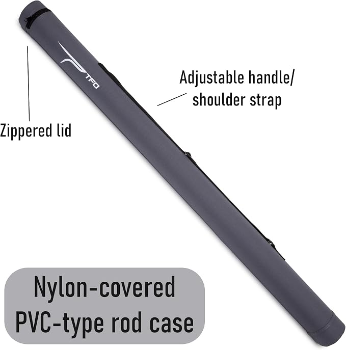 Temple Fork Outfitters Circular Lightweight Durable Portable Protective Rod Case with Zippered Lid, Adjustable Handle & Shoulder Strap | Rod Tube for Fishing Tackle Storage