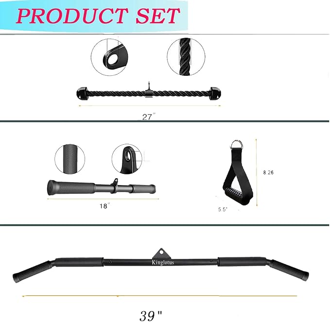 Cable Machine Attachments Home Gym, Triceps Rope, V Handle Cable Attachment,39inch LAT Pull Down Bar, Straight Rotaing Bar