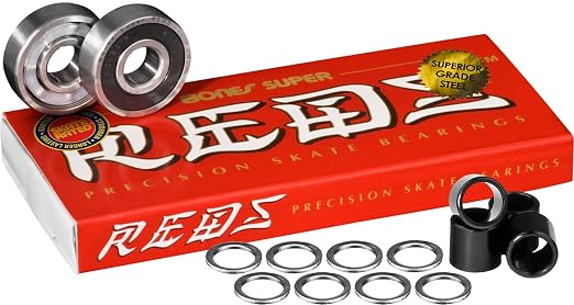 Bones Super Reds Skateboard Bearings 8 pk w/Spacers & Washers Bundle