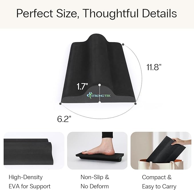 StrongTek EVA Foot Stretch Pad and Rocking Foot Rest Set, High-Density EVA Calf Stretching Block Plus 18 in Rocking Wood Foot Rest for Foot Stretching, Desk Comfort, and Home use