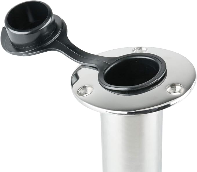 Amarine Made Fishing Rod Holder 2/4Pack Stainless Steel Rod Holder Heavy Duty Flush Mount with Black PVC Cap and Liner 15 Degree