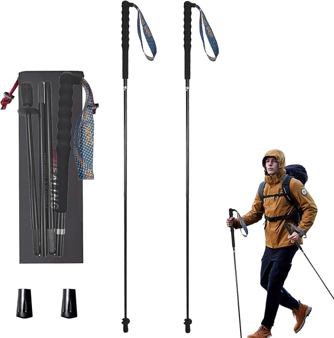 OKHEALING Ultralight Trekking Poles, Foldable, Set of 2, Ultralight Carbon Fiber, Trail Poles with Moisture Wicking Handle, with Storage Bag