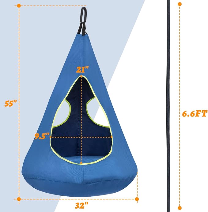 Kids Nest Swing Chair, Hanging Hammock Chair Nest Hammock Swing Chair for Outdoor and Indoor(32" D x 52" H),Detachable Play Tent Swing for Child Sensory Swing for Kids Age from 3-12 Years(Blue)
