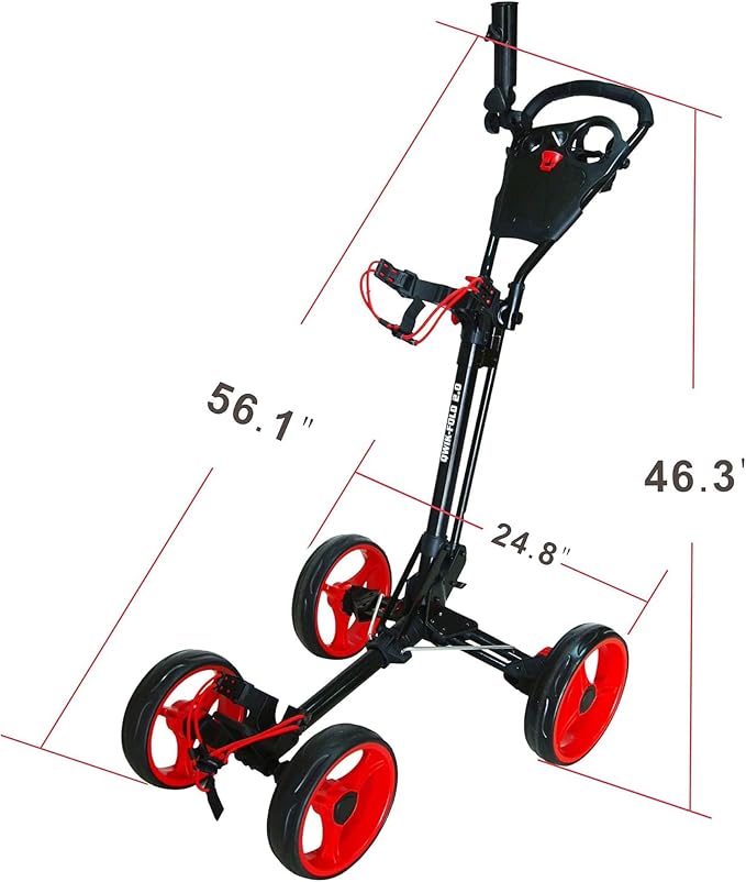 Qwik-Fold Golf Push Cart 4-Wheel with Foot Brake – 1-Second Fold Golf Trolley, Lightweight Aluminum Frame, Adjustable Handle, Ball-Bearing Wheels & Umbrella Holder