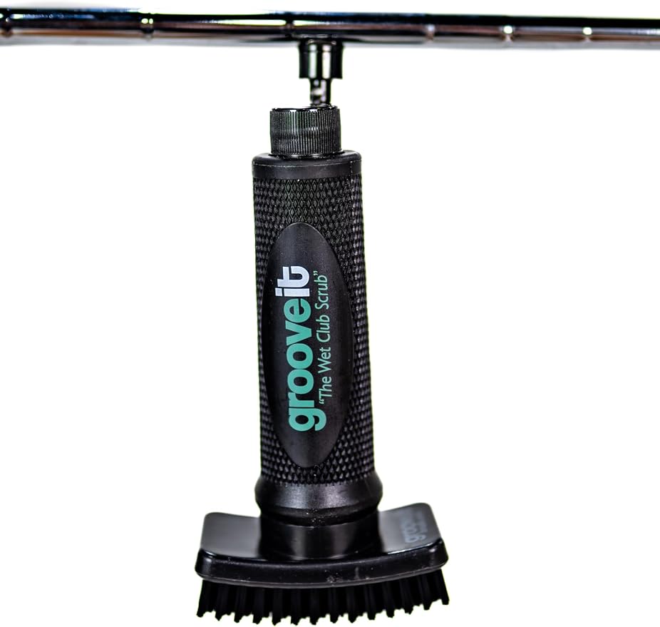 Grooveit The Wet Club Scrub Golf Water Brush - 3 Year Warranty - Anti-Leak Design - Magnetic Brush with Nylon-Bristle Head - Patented Pump for Easy Cleaning - Wide Cleaning Coverage - Long Lasting