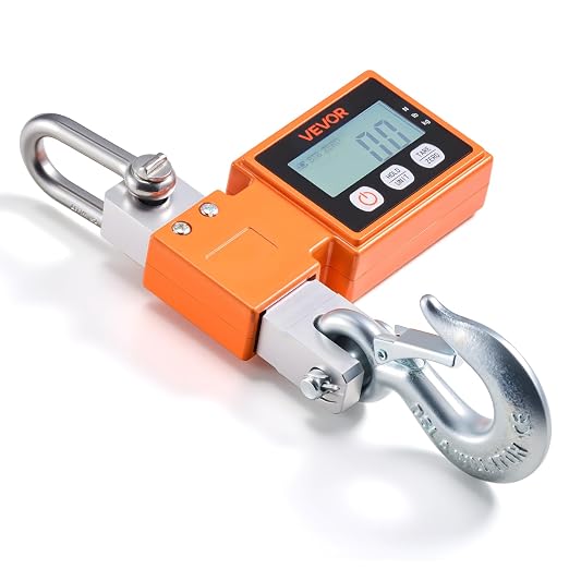 VEVOR Digital Crane Scale, 1100 lbs/500 kg Max Capacity, Heavy Duty Industrial Hanging Scale with Cast Aluminum Case & LCD Display, 0.2 lbs Division & 3 Unit Switch, Auto-Off Setting for Garage
