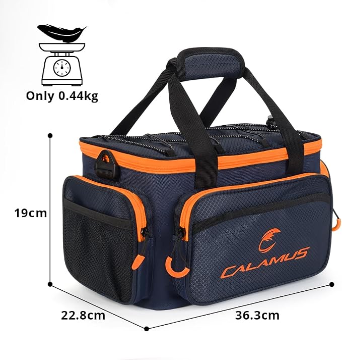 Calamus TB61 Fishing Tackle Bag,Orange | Saltwater & Freshwater Fishing Bags, Rip-Stop PE, Padded Shoulder Strap, Pliers Storage, Easy to Organize, Functional Design