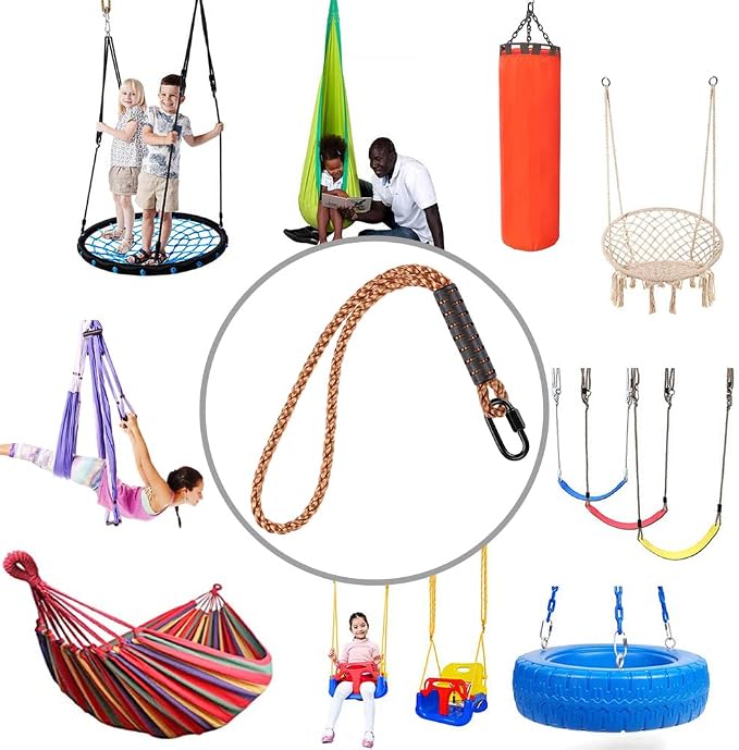 SELEWARE Hammock Straps, Tree Swing Rope, Hammock Chair Hanging Rope Kit W/Carabiner Snap Hook Holds to 1000lbs, for Outdoor Playground Swings Hammock Yoga Boxing, 8 ft, 2 Pack
