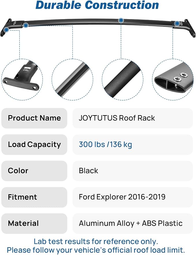 JOYTUTUS Aluminum Lockable Roof Rack Cross Bars Compatible with Ford Explorer 2016-2019 XLT/Limited/Sport/Platinum, Anti-Theft Crossbars for Rooftop Cargo Carrier, Kayak, Bike, Snowboard & Luggage