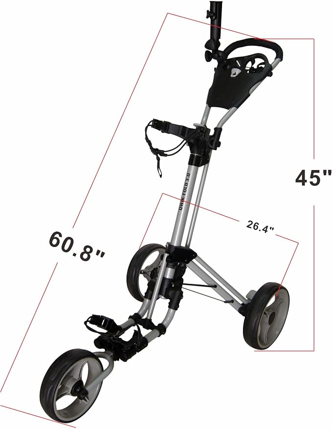 Qwik-Fold 3-Wheel Golf Push Cart with Foot Brake – 1-Second Fold & Unfold Folding Golf Trolley, Lightweight Aluminum Frame, Adjustable Handle, Ball-Bearing Wheels, Umbrella Holder & Storage
