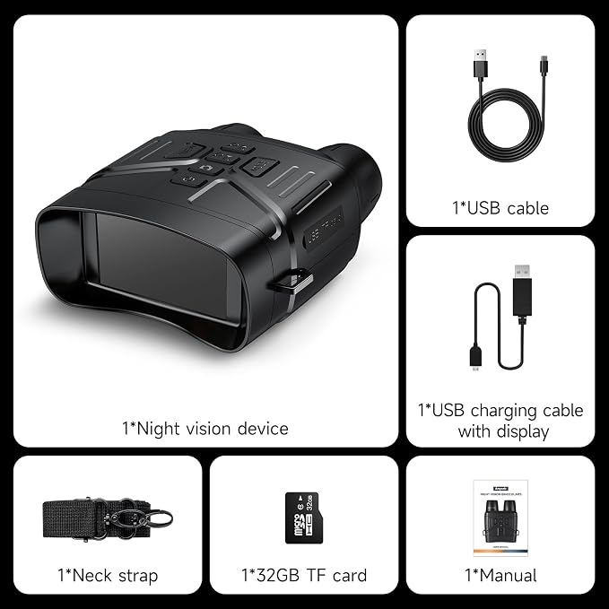 Night Vision Goggles, 4K Infrared Night Vision Binoculars with Adults, 3'' Large HD Night Vision Binoculars,Rechargeable Battery and 32GB TF Card for Outdoor Camping