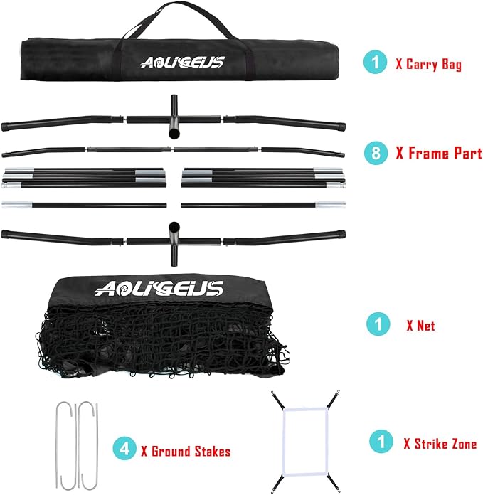 7'X7' Baseball Softball Practice Net,Pitching Net,Batting Net,with Baseball Tee,Bonus Strike Zone and Bow Frame,for Hitting,Pitching, Catching