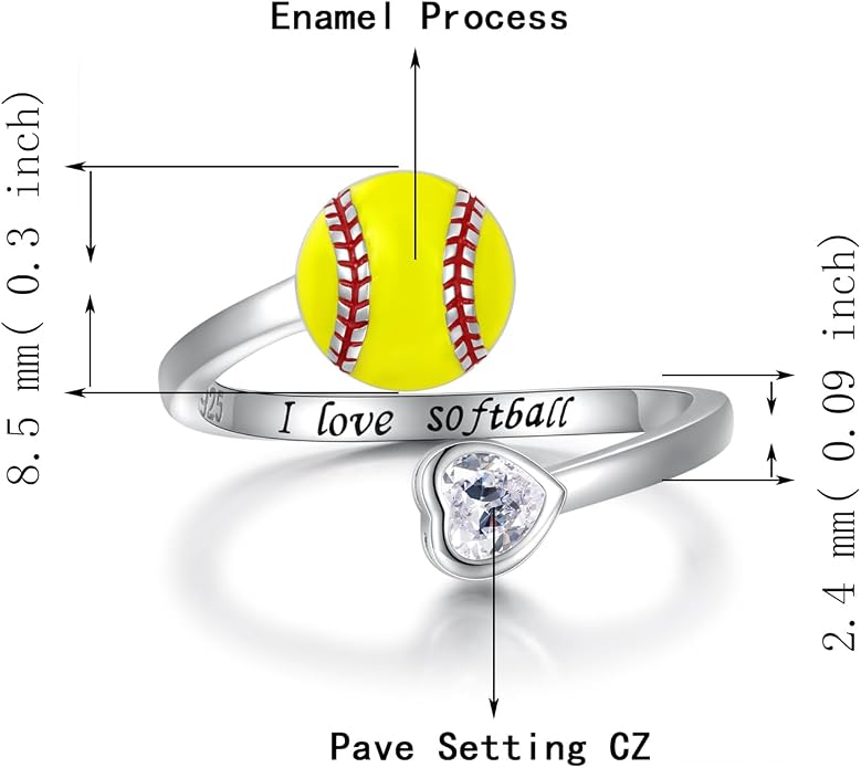 925 Sterling Silver Basketball Softball Baseball Football Tennis Racket Ring Adjustable Sports Jewelry Gifts for Women Player Mom