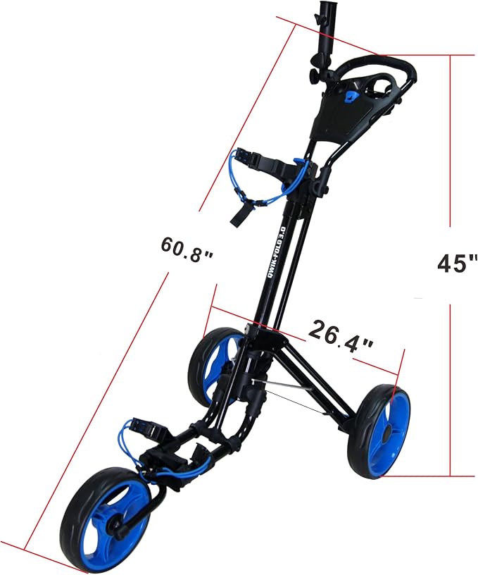 Qwik-Fold 3-Wheel Golf Push Cart with Foot Brake – 1-Second Fold & Unfold Folding Golf Trolley, Lightweight Aluminum Frame, Adjustable Handle, Ball-Bearing Wheels, Umbrella Holder & Storage