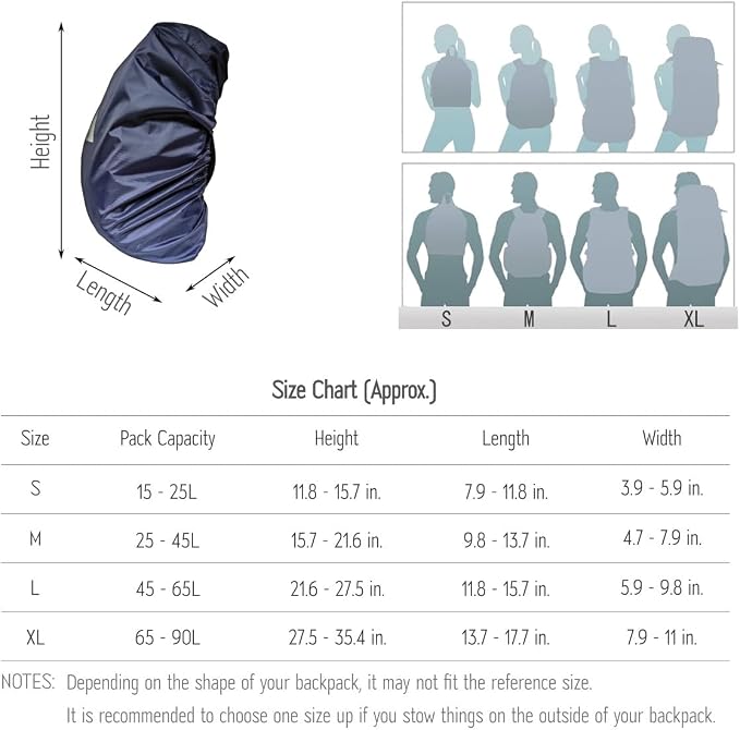 Waterproof Backpack Rain Cover (15-90L), Heavy-Duty Nylon Pack Cover with Upgraded Double Adjustable Closure System and a Carry Pouch for Hiking, Cycling. Durable and Lightweight.