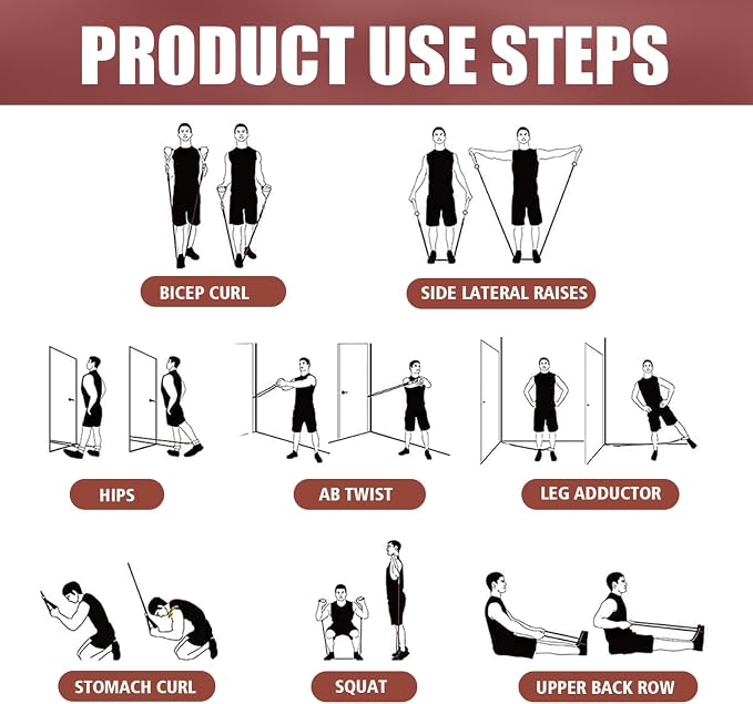WHATAFIT Resistance Bands, Exercise Bands, Workout Bands with Handles, Door Anchor and Ankle Straps, 5 Resistance Levels Fitness Bands for Strength Training, Physical Therapy, and Home Gym Equipment